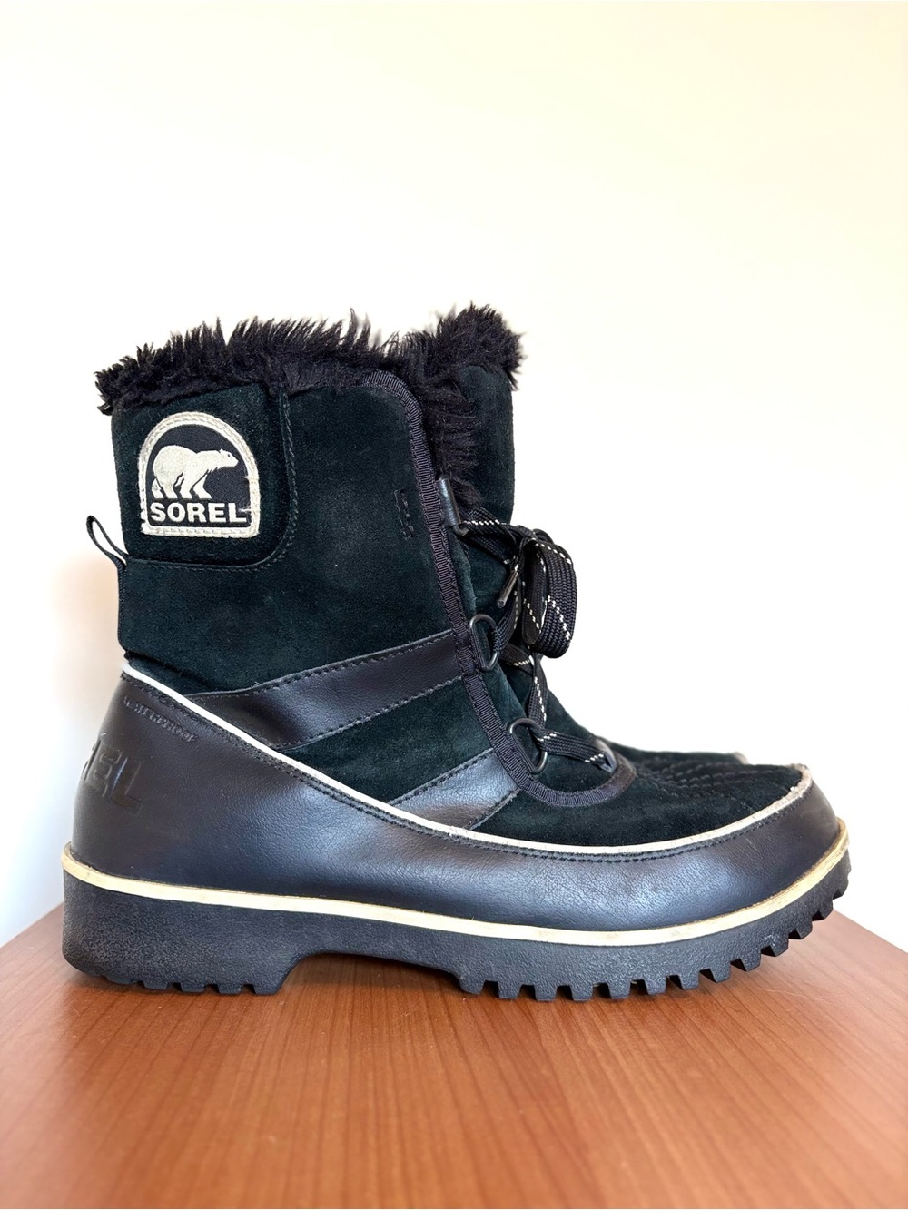 SOREL Women's Tivoli II Waterproof Snow Boots Black Suede Faux Fur Size 9
